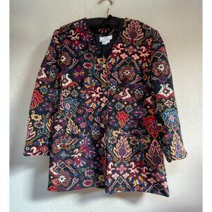 Silk Boutique Womens V-Neck Blazer Jacket Small Multicolor Floral Batik Boho
